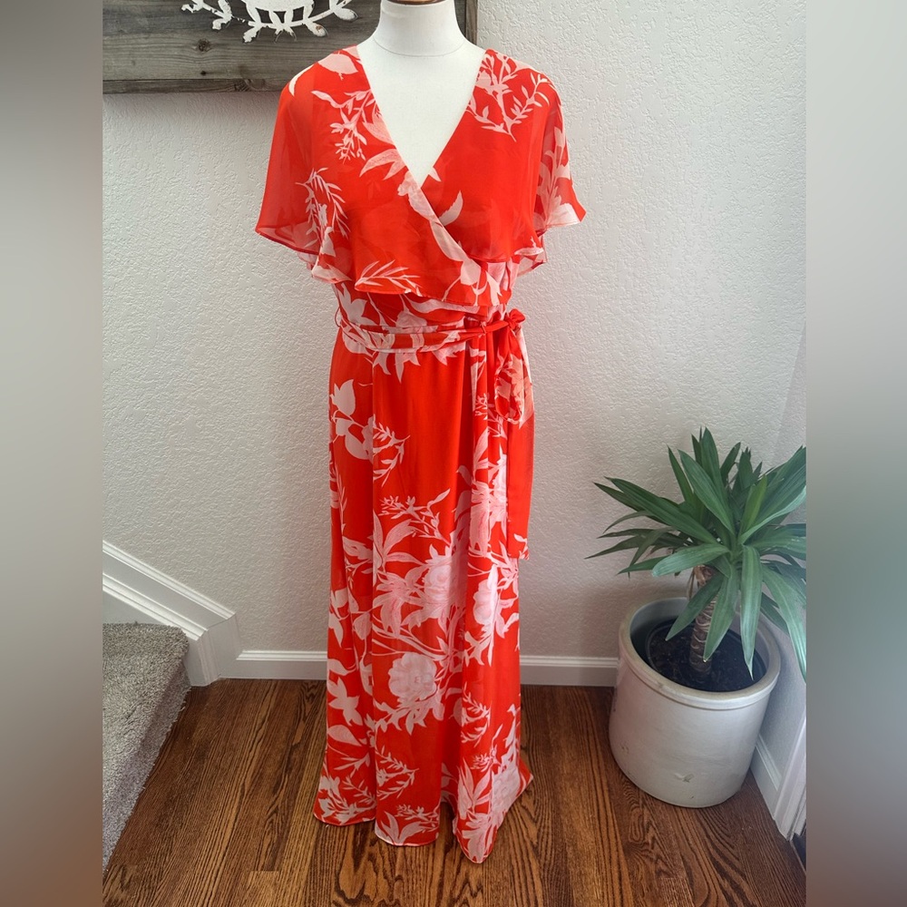 Eliza J Women’s Orange Floral faux Wrap Maxi Dress ladies‎ 10